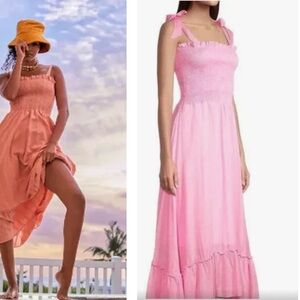 Peixoto Eddie Smocked Swim Cover-Up Dress Pink